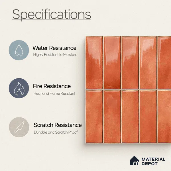 Faux Subway Wall Tile TL 11681 G Terracotta Linear 2 ft x 1 ft Ceramic Glossy Finish Tile - 9 mm | Suitable For Bathroom, Dining Area, Kitchen Backsplash