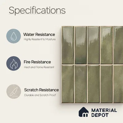 Faux Subway Wall Tile TL 11681 H Olive Linear 2 ft x 1 ft Ceramic Glossy Finish Tile - 9 mm | Suitable For Bathroom, Dining Area, Kitchen Backsplash