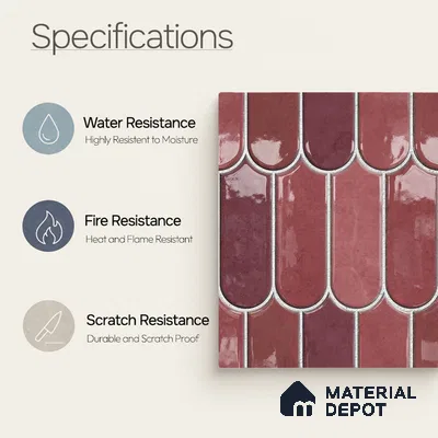 Faux Subway Wall Tile TL 11682 E Berry Scallop 2 ft x 1 ft Ceramic Glossy Finish Tile - 9 mm | Suitable For Bathroom, Balcony & Kitchen Backsplash (Sample)
