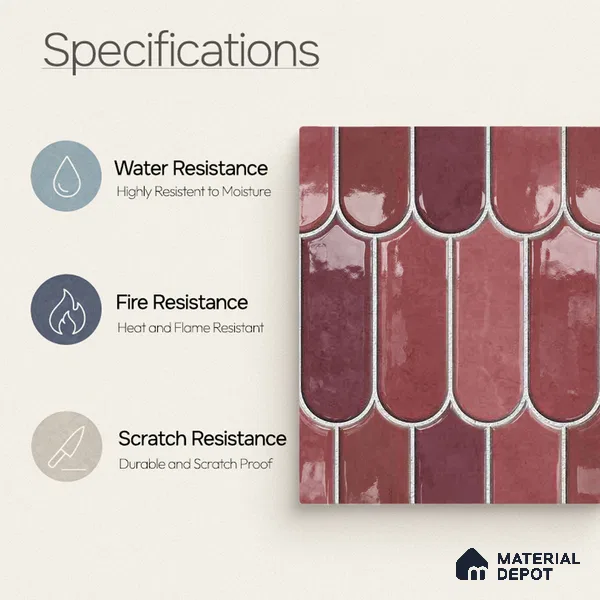 Faux Subway Wall Tile TL 11682 E Berry Scallop 2 ft x 1 ft Ceramic Glossy Finish Tile - 9 mm | Suitable For Bathroom, Balcony & Kitchen Backsplash (Sample)
