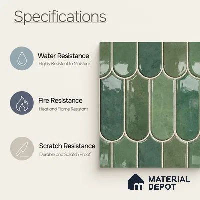 Faux Subway Wall Tile TL 11682 G Verdant Scallop 2 ft x 1 ft Ceramic Glossy Finish Tile - 9 mm | Suitable For Bathroom, Balcony & Kitchen Backsplash