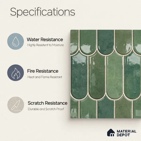 Faux Subway Wall Tile TL 11682 G Verdant Scallop 2 ft x 1 ft Ceramic Glossy Finish Tile - 9 mm | Suitable For Bathroom, Balcony & Kitchen Backsplash