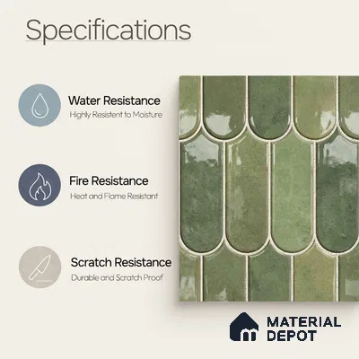 Faux Subway Wall Tile TL 11682 H Verdant Fan 2 ft x 1 ft Ceramic Glossy Finish Tile - 9 mm | Suitable For Bathroom, Balcony & Kitchen Backsplash (Sample)