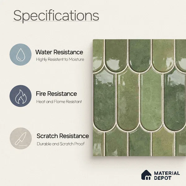 Faux Subway Wall Tile TL 11682 H Verdant Fan 2 ft x 1 ft Ceramic Glossy Finish Tile - 9 mm | Suitable For Bathroom, Balcony & Kitchen Backsplash (Sample)