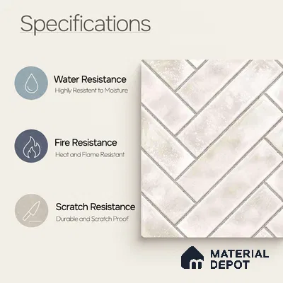 Faux Subway Wall Tile TL 11683 B Ivory Herringbone 2 ft x 1 ft Ceramic Glossy Finish Tile - 9 mm | Suitable For Bathroom, Basin Area, Kitchen Backsplash