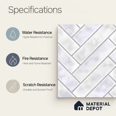 Faux Subway Wall Tile TL 11683 C Frosted Herringbone 2 ft x 1 ft Ceramic Glossy Finish Tile - 9 mm | Suitable For Bathroom, Basin Area, Kitchen Backsplash