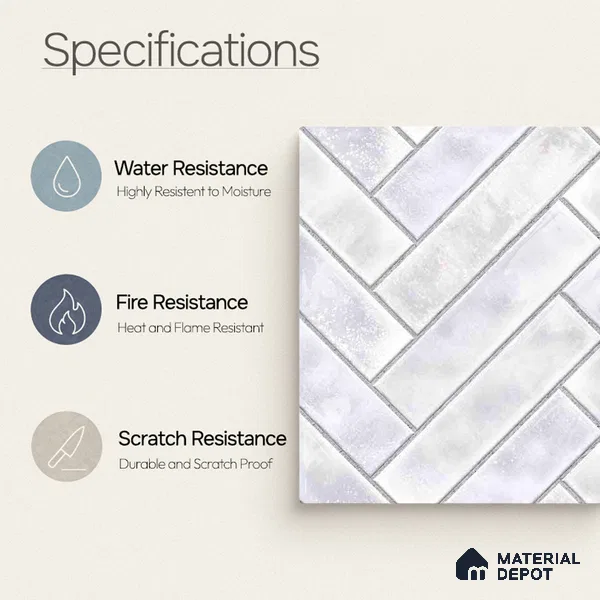Faux Subway Wall Tile TL 11683 C Frosted Herringbone 2 ft x 1 ft Ceramic Glossy Finish Tile - 9 mm | Suitable For Bathroom, Basin Area, Kitchen Backsplash