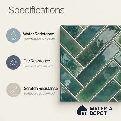 Faux Subway Wall Tile TL 11683 F Forest Herringbone 2 ft x 1 ft Ceramic Glossy Finish Tile - 9 mm | Suitable For Bathroom, Balcony & Kitchen Backsplash