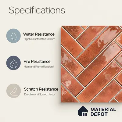 Faux Subway Wall Tile TL 11683 G Terracotta Herringbone 2 ft x 1 ft Ceramic Glossy Finish Tile - 9 mm | Suitable For Bathroom, Balcony & Kitchen Backsplash