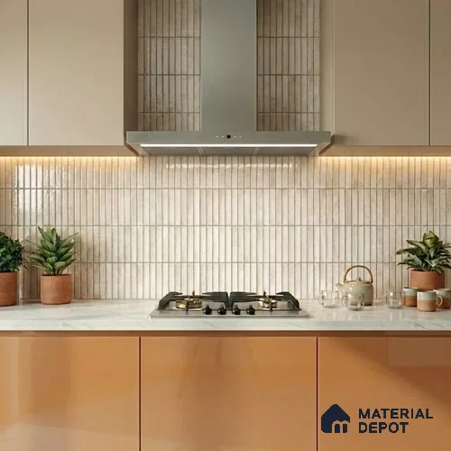 Faux Kitkat Subway Wall Tile TL 11684 Ivory Stria 2 ft x 1 ft Ceramic Glossy Finish Tile - 9 mm | Suitable For Bathroom, Balcony & Kitchen Backsplash