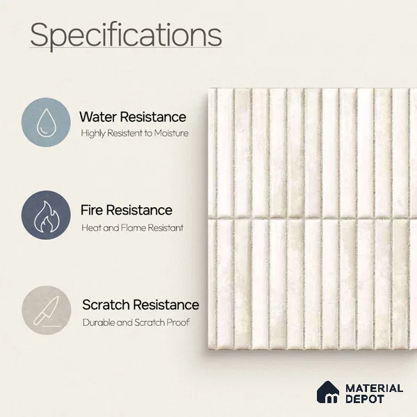 Faux Kitkat Subway Wall Tile TL 11684 Ivory Stria 2 ft x 1 ft Ceramic Glossy Finish Tile - 9 mm | Suitable For Bathroom, Balcony & Kitchen Backsplash