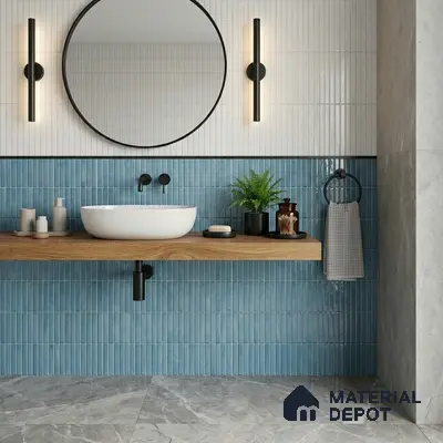 Faux Kitkat Subway Wall Tile TL 11684 C Azure Stria 2 ft x 1 ft Ceramic Glossy Finish Tile - 9 mm | Suitable For Bathroom, Balcony & Kitchen Backsplash