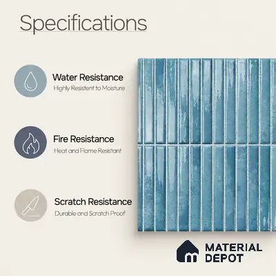 Faux Kitkat Subway Wall Tile TL 11684 C Azure Stria 2 ft x 1 ft Ceramic Glossy Finish Tile - 9 mm | Suitable For Bathroom, Balcony & Kitchen Backsplash