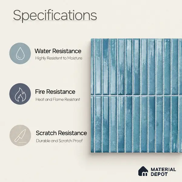 Faux Kitkat Subway Wall Tile TL 11684 C Azure Stria 2 ft x 1 ft Ceramic Glossy Finish Tile - 9 mm | Suitable For Bathroom, Balcony & Kitchen Backsplash