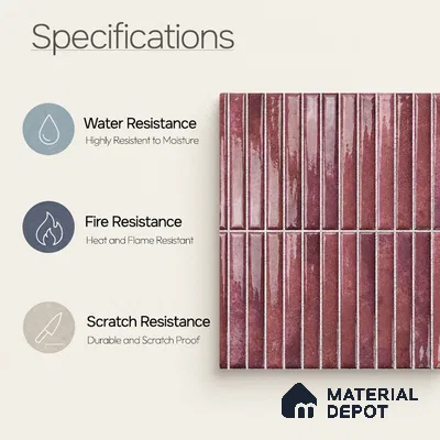 Faux Kitkat Subway Wall Tile TL 11684 D Plum Linear 2 ft x 1 ft Ceramic Glossy Finish Tile - 9 mm | Suitable For Bathroom, Dining Area, Kitchen Backsplash