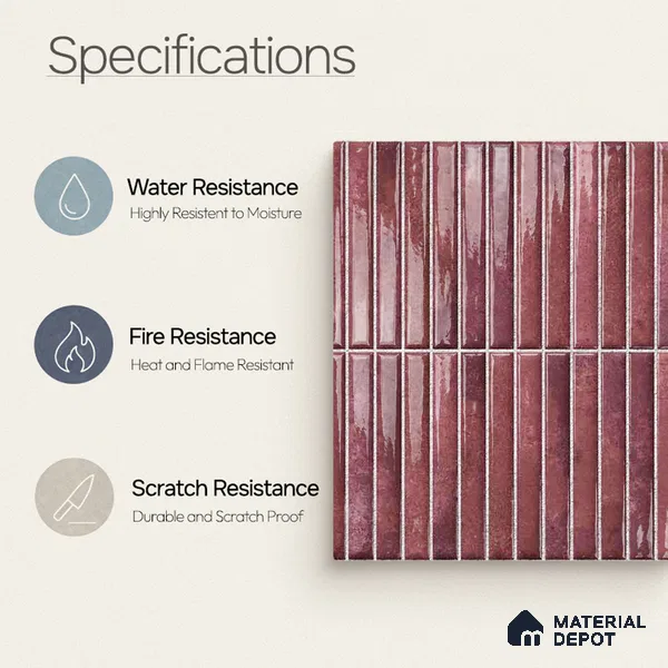 Faux Kitkat Subway Wall Tile TL 11684 D Plum Linear 2 ft x 1 ft Ceramic Glossy Finish Tile - 9 mm | Suitable For Bathroom, Dining Area, Kitchen Backsplash