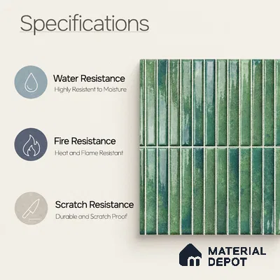 Faux Kitkat Subway Wall Tile TL 11684 F Jade Reed 2 ft x 1 ft Ceramic Glossy Finish Tile - 9 mm | Suitable For Bathroom, Dining Area, Kitchen Backsplash