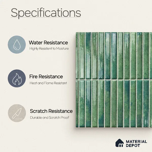 Faux Kitkat Subway Wall Tile TL 11684 F Jade Reed 2 ft x 1 ft Ceramic Glossy Finish Tile - 9 mm | Suitable For Bathroom, Dining Area, Kitchen Backsplash