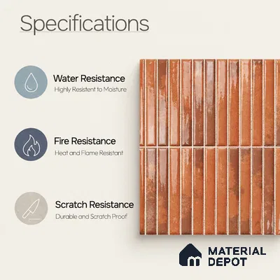 Faux Kitkat Subway Wall Tile TL 11684 G Rustic Ember 2 ft x 1 ft Ceramic Glossy Finish Tile - 9 mm | Suitable For Bathroom, Dining Area, Kitchen Backsplash