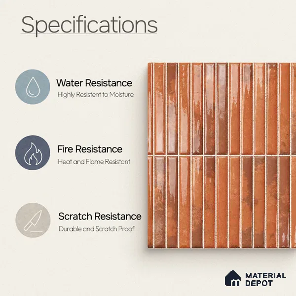 Faux Kitkat Subway Wall Tile TL 11684 G Rustic Ember 2 ft x 1 ft Ceramic Glossy Finish Tile - 9 mm | Suitable For Bathroom, Dining Area, Kitchen Backsplash