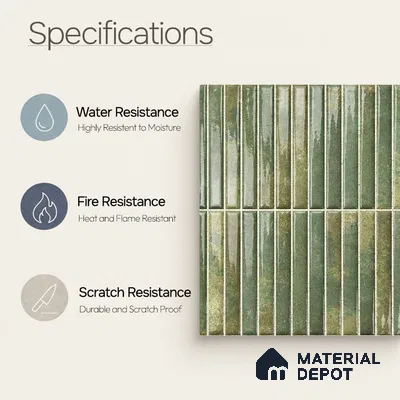 Faux Kitkat Subway Wall Tile TL 11684 H Verdant Stria 2 ft x 1 ft Ceramic Glossy Finish Tile - 9 mm | Suitable For Bathroom, Dining Area, Kitchen Backsplash