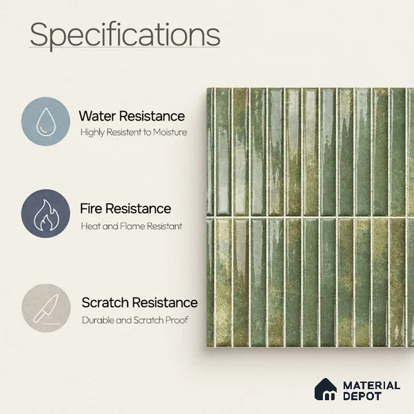 Faux Kitkat Subway Wall Tile TL 11684 H Verdant Stria 2 ft x 1 ft Ceramic Glossy Finish Tile - 9 mm | Suitable For Bathroom, Dining Area, Kitchen Backsplash