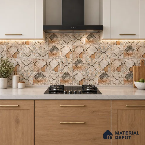 Moroccan Floor & Wall Tile TL 11722 | 8 in x 8 in Vitrified Metallic Glue Matte Tile - 9 mm