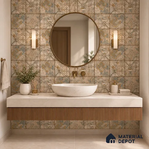 Moroccan Floor & Wall Tile TL 11723 | 8 in x 8 in Vitrified Metallic Glue Matte Tile - 9 mm
