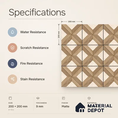 Moroccan Floor & Wall Tile TL 11726 | 8 in x 8 in Vitrified Matte Tile - 9 mm
