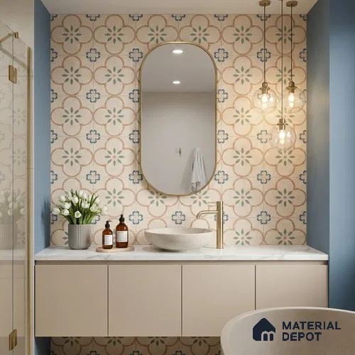 Moroccan Floor & Wall Tile TL 11729 | 8 in x 8 in Vitrified Glue Matte Tile - 9 mm
