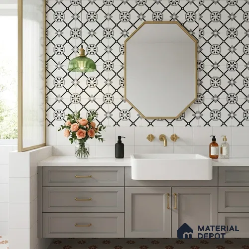 Moroccan Floor & Wall Tile TL 11732 | 8 in x 8 in Vitrified Glue Matte Tile - 9 mm