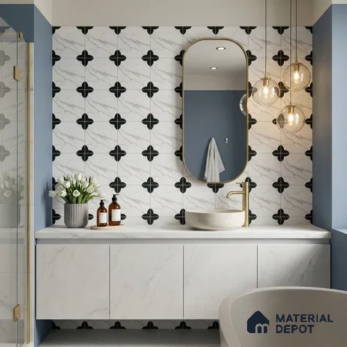 Moroccan Floor & Wall Tile TL 11735 | 8 in x 8 in Vitrified Carving Matte Finish Tile - 9 mm