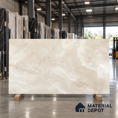 Marble Onyx Wall & Floor Tile TL 11746 Caramel Beige 6 ft x 4 ft Satin Finish Vitrified Tile - 9 mm | Suitable For Living Room, Bedroom, Bathroom