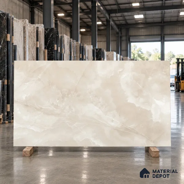 Marble Onyx Wall & Floor Tile TL 11746 Caramel Beige 6 ft x 4 ft Satin Finish Vitrified Tile - 9 mm | Suitable For Living Room, Bedroom, Bathroom