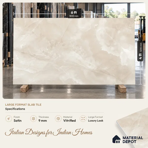 Marble Onyx Wall & Floor Tile TL 11746 Caramel Beige 6 ft x 4 ft Satin Finish Vitrified Tile - 9 mm | Suitable For Living Room, Bedroom, Bathroom
