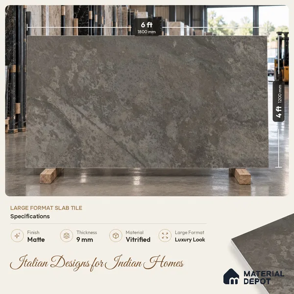 Marble Wall & Floor Tile TL 11753 B | 6 ft x 4 ft Vitrified Metallic Matte Tile - 9 mm