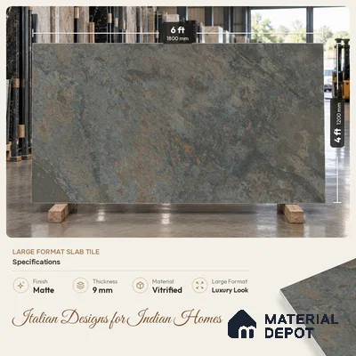 Marble Wall & Floor Tile TL 11753 | 6 ft x 4 ft Vitrified Metallic Matte Tile - 9 mm