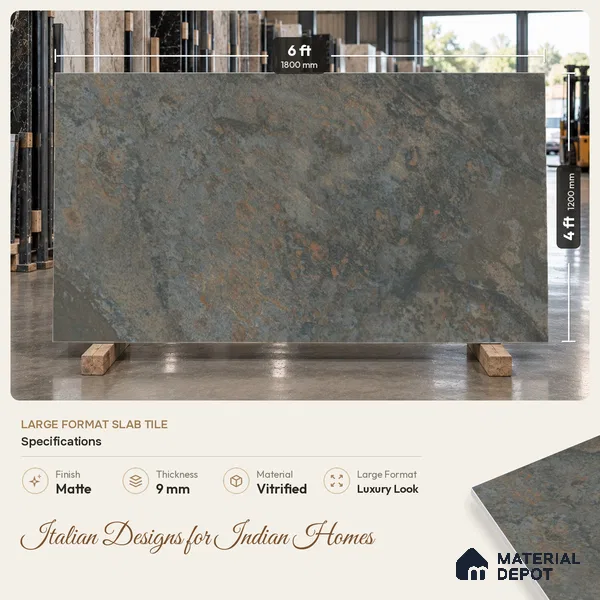 Marble Wall & Floor Tile TL 11753 | 6 ft x 4 ft Vitrified Metallic Matte Tile - 9 mm