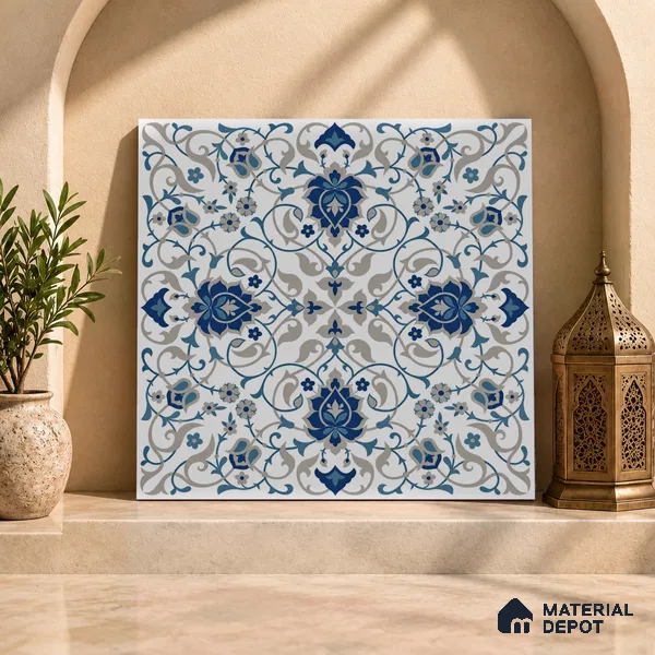 Moroccan Wall & Floor Tile TL 11766 | 2 ft x 2 ft Vitrified Carving Matte Finish Tile - 9 mm | Suitable For Kitchen, Balcony, Dining Area