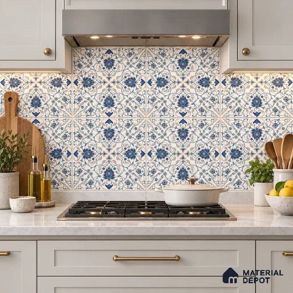 Moroccan Wall & Floor Tile TL 11766 | 2 ft x 2 ft Vitrified Carving Matte Finish Tile - 9 mm | Suitable For Kitchen, Balcony, Dining Area