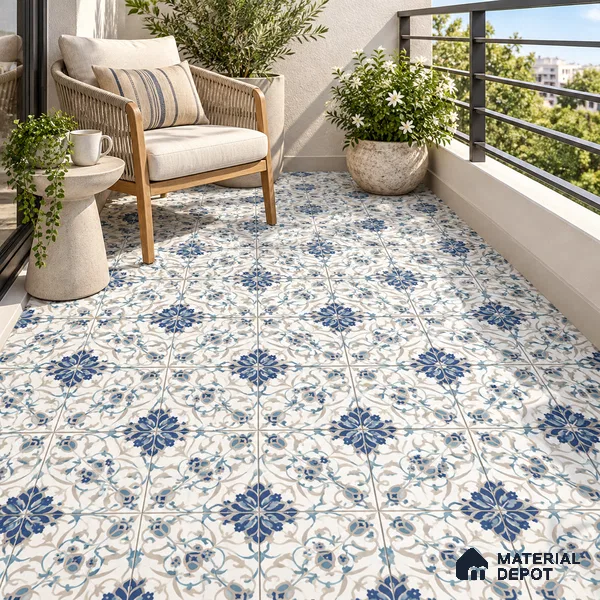 Moroccan Wall & Floor Tile TL 11766 | 2 ft x 2 ft Vitrified Carving Matte Finish Tile - 9 mm | Suitable For Kitchen, Balcony, Dining Area