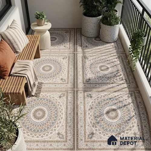 Moroccan Wall & Floor Tile TL 11767 | 2 ft x 2 ft Vitrified Carving Matte Finish Tile - 9 mm | Suitable For Kitchen, Bedroom, Dining Area