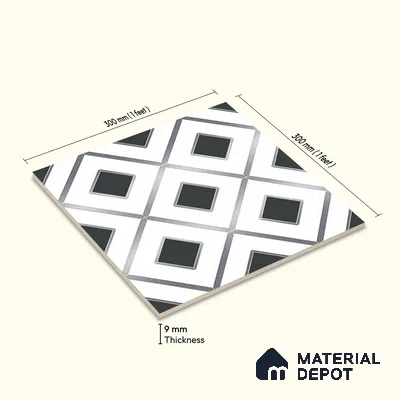 Multifired Moroccan Wall Tile TL 11772 | 1 ft x 1 ft Ceramic Metallic Glue Matte Tile - 9 mm | Suitable For Bathroom, Dining Area, Kitchen