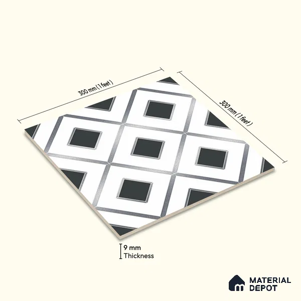 Multifired Moroccan Wall Tile TL 11772 | 1 ft x 1 ft Ceramic Metallic Glue Matte Tile - 9 mm | Suitable For Bathroom, Dining Area, Kitchen