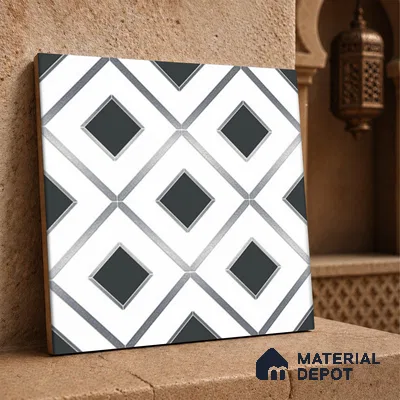 Multifired Moroccan Wall Tile TL 11772 | 1 ft x 1 ft Ceramic Metallic Glue Matte Tile - 9 mm | Suitable For Bathroom, Dining Area, Kitchen