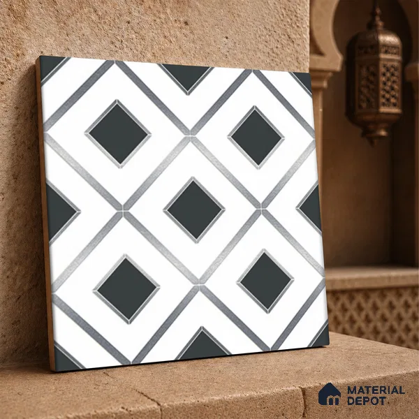 Multifired Moroccan Wall Tile TL 11772 | 1 ft x 1 ft Ceramic Metallic Glue Matte Tile - 9 mm | Suitable For Bathroom, Dining Area, Kitchen