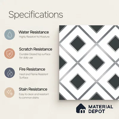 Multifired Moroccan Wall Tile TL 11772 | 1 ft x 1 ft Ceramic Metallic Glue Matte Tile - 9 mm | Suitable For Bathroom, Dining Area, Kitchen