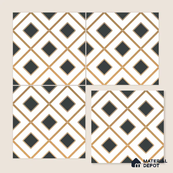 Multifired Moroccan Wall Tile TL 11773 | 1 ft x 1 ft Ceramic Metallic Glue Matte Tile - 9 mm | Suitable For Bathroom, Dining Area, Kitchen