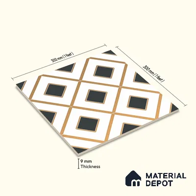 Multifired Moroccan Wall Tile TL 11773 | 1 ft x 1 ft Ceramic Metallic Glue Matte Tile - 9 mm | Suitable For Bathroom, Dining Area, Kitchen