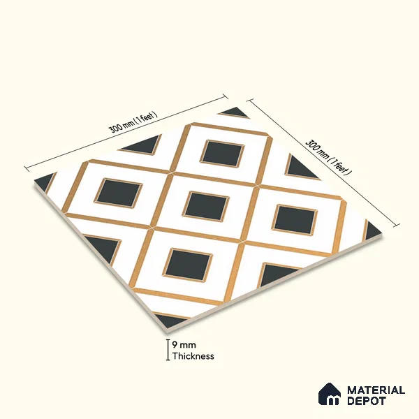 Multifired Moroccan Wall Tile TL 11773 | 1 ft x 1 ft Ceramic Metallic Glue Matte Tile - 9 mm | Suitable For Bathroom, Dining Area, Kitchen